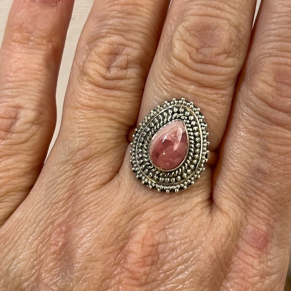 SOLID 925 STERLING SILVER GEMSTONE RHODOCHROSITE RING SIZE 8.25-8.5 - Picture 7 of 7